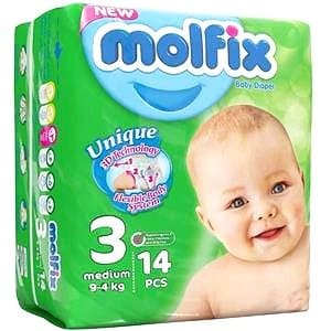 پوشک کامل بچه مولفیکس سایز ۳ برای ۴ تا ۹ کیلوگرم بسته کوچک ۱۴ عددی