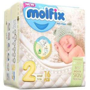 پوشک کامل بچه مولفیکس سایز ۲ برای ۳ تا ۶ کیلوگرم بسته کوچک ۱۶ عددی