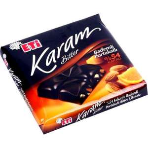 شکلات تلخ ۵۴٪ با بادام و پرتقال خارجی ترکیه ETi karam bitter ۷۰ گرم