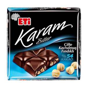 شکلات تلخ ۵۴٪ با فندق - خارجی ترکیه ETi karam bitter ۷۰ گرم